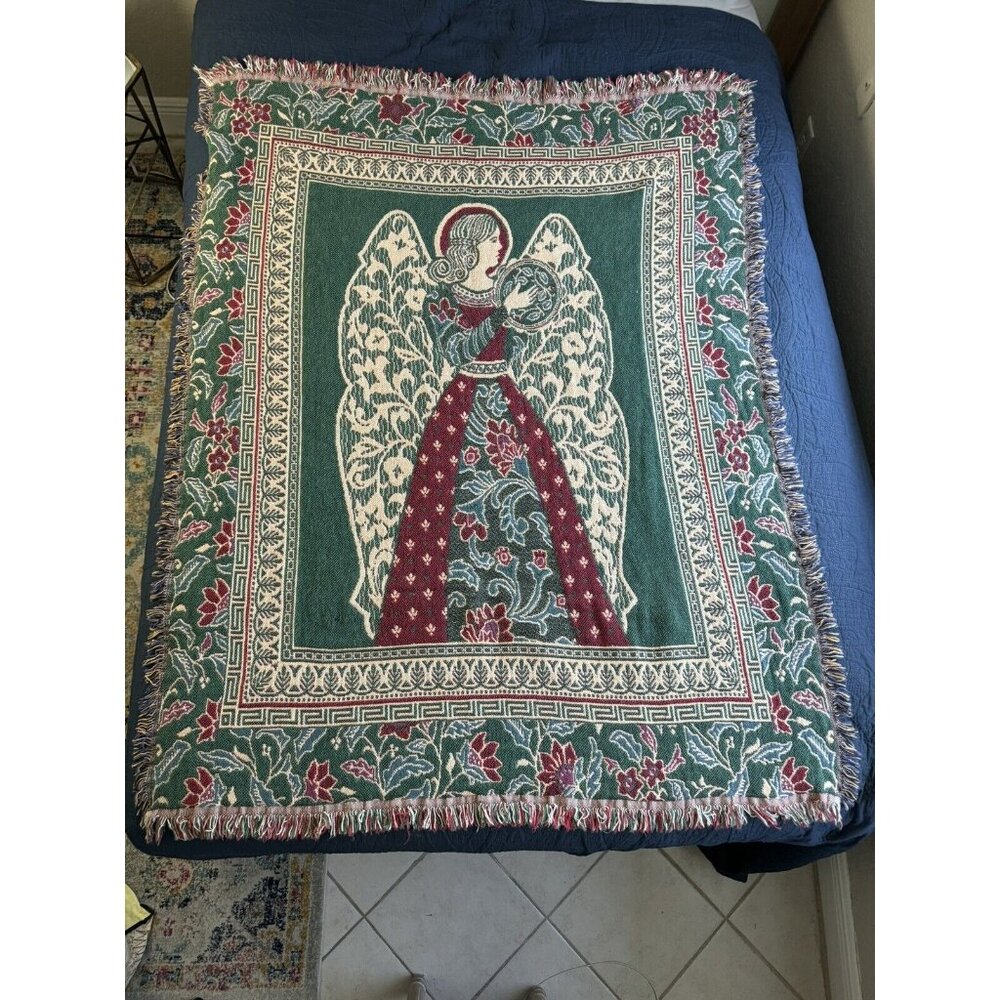 Vintage Crown Crafts Hallmark Angel Double Sided Cotton Throw Blanket 60x45”